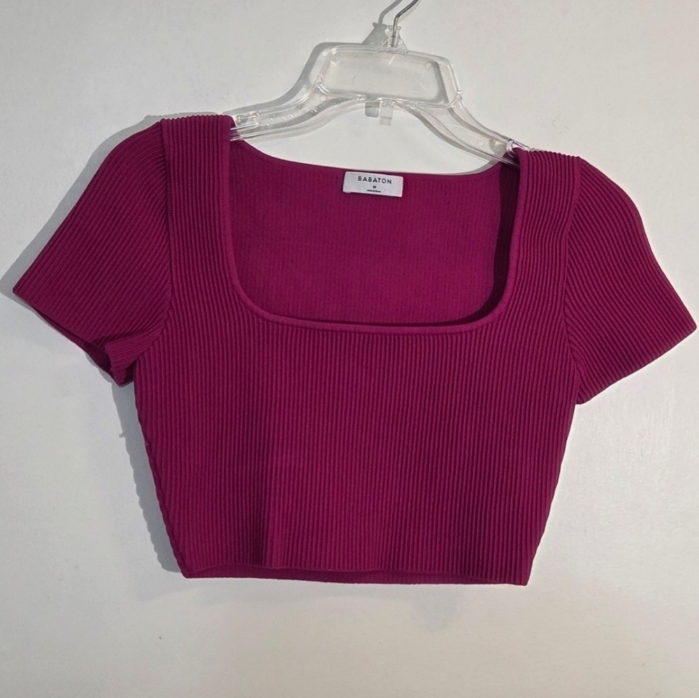Babaton Ribbed Short Sleeve Crop Top